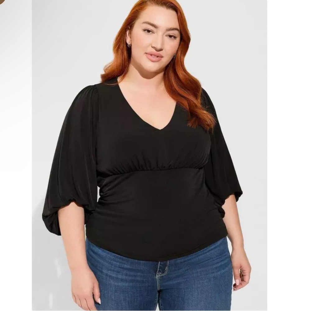 Torrid | Womens Black Studio Knit 3/4 Sleeve Shirred Top - Size 3X - 22/24